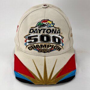Vintage Daytona 500 Strap Back Hat Cap NASCAR Racing Off White Gatorade ISC Mens